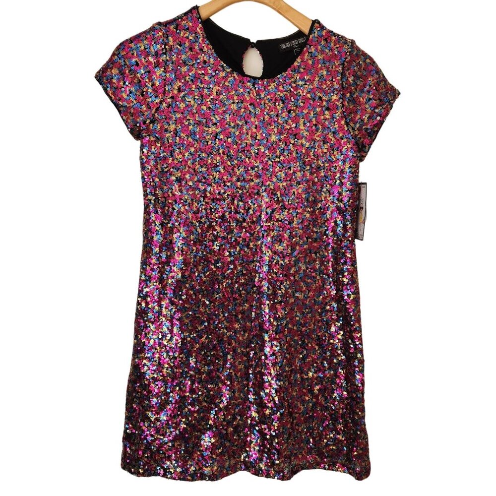 Sequin Multicolor Party Dress Blingy Shiny Glam Disco 70's 80's Evening Girls XL